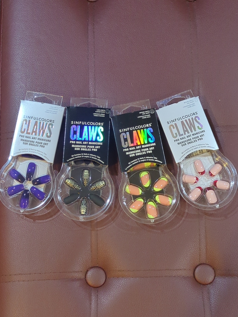 Claws Press-On Nails Trio Pack - Pink/Green, Black/Gold, Purple